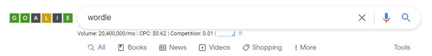 A screenshot of the Google search box with "wordle in it. "