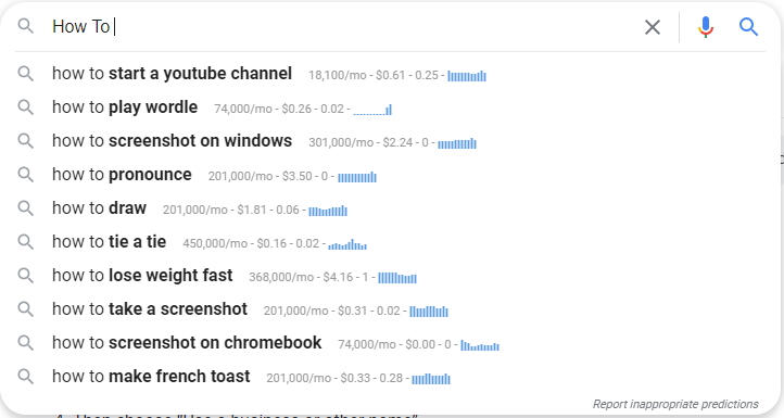 Google search field Keywords Everywhere golden SEO keywords data for the search term "How To".