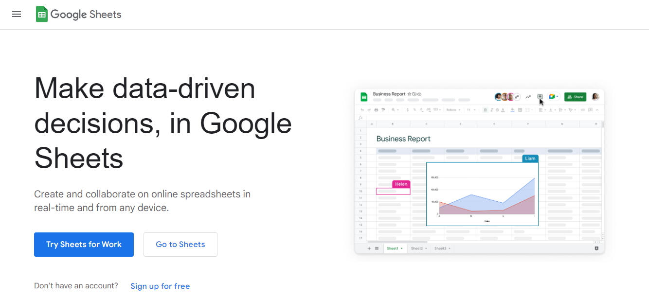 The Google Sheets home screen.