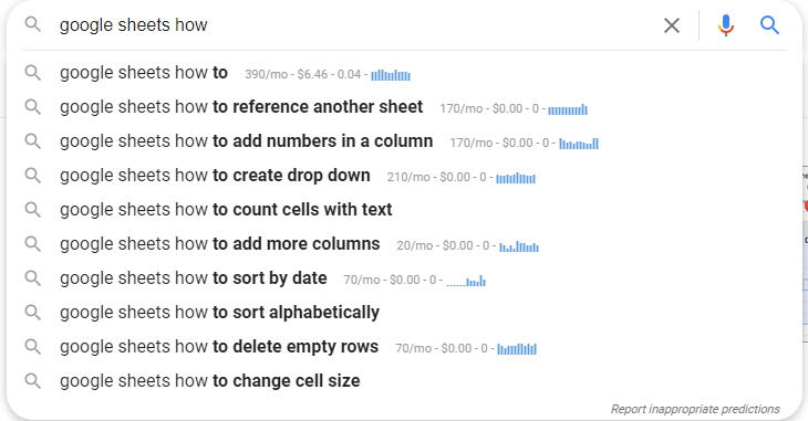 The Google Sheets home screen.
